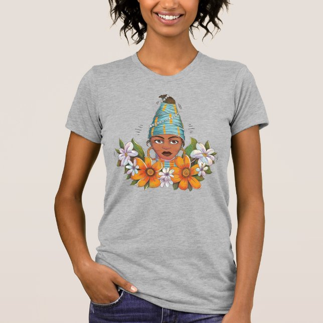 Wunderschöne afrikanische Frau mit Blume T-Shirt (Vorderseite)