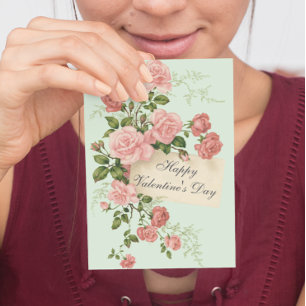 Wunderschöne alte Rosen Frohen Valentinstag Postkarte