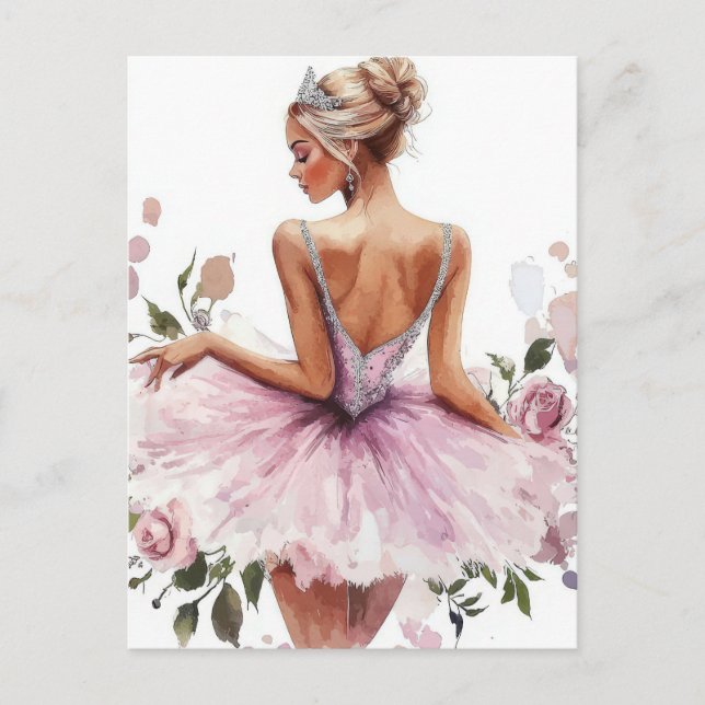 Wunderschöne Aquarell Ballerina im Tutu  Postkarte (Vorderseite)
