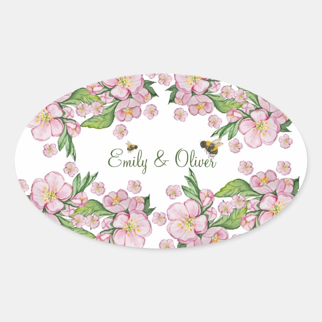 Wunderschöne Aquarellbäume Blume und е е Ovaler Aufkleber (Vorderseite)
