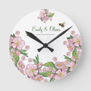 Wunderschöne Aquarellbäume Blume und е е Runde Wanduhr