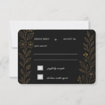Wunderschöne Black and Gold Wedding RSVP Card
