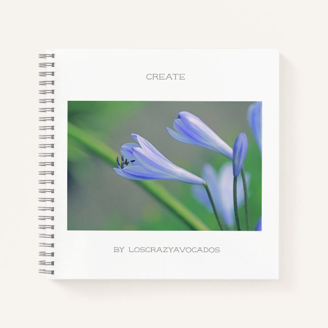 Wunderschöne blaue Blumen Create Notizbuch (Vorderseite)