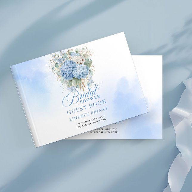Wunderschöne blaue Hortensien Eukalyptus-Brautjung Gästebuch (Lovely blue hydrangeas eucalyptus bridal shower guest book

)