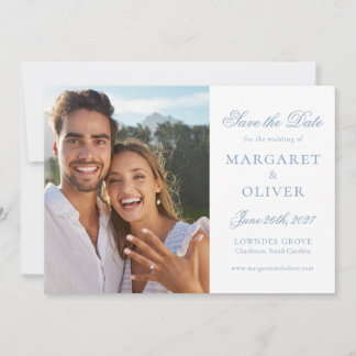 Wunderschöne Blaue Schrift Foto Save-the-Date-Kart Save The Date