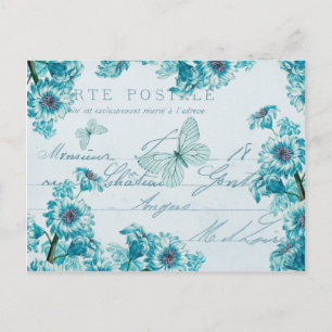 Wunderschöne blaue Vintage-Postkarte mit Blumen Postkarte