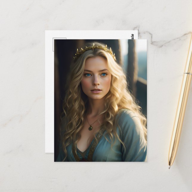 Wunderschöne Blondine mit blauen Augen Postkarte (Vorderseite/Rückseite Beispiel)