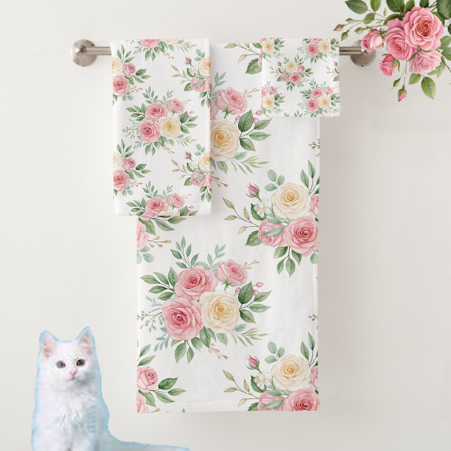 Wunderschöne Blumen in Pastellfarben auf Weiß Badhandtuch Set (Von Creator hochgeladen)