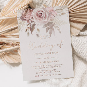 Wunderschöne Blush- und Dusty Rose-Hochzeit Roségo Folieneinladung