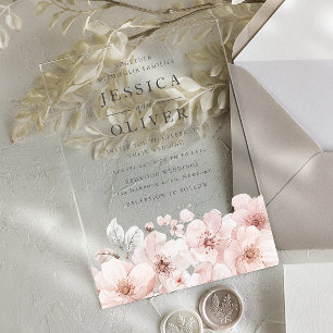 Wunderschöne Blush- und Grau Hochzeit mit Blumen Acryleinladungen
