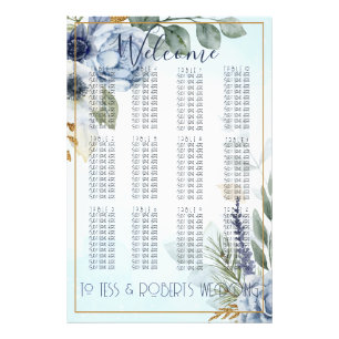 Wunderschöne Blüten mit Gold Seating Chart Fotodruck
