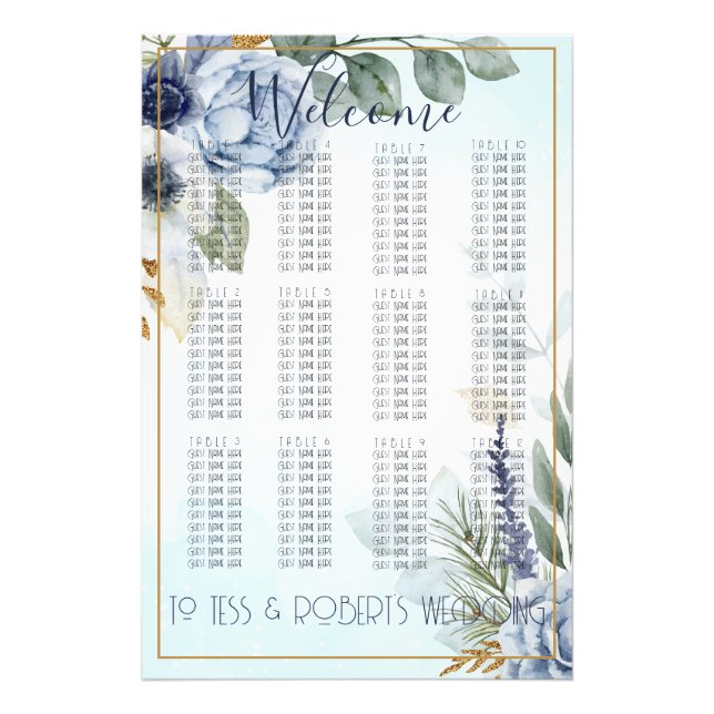 Wunderschöne Blüten mit Gold Seating Chart Fotodruck (Vorne)