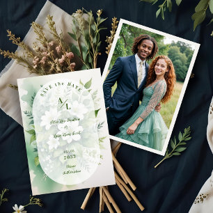 Wunderschöne Boho-durchsichtige ovale üppige Grünp Save The Date