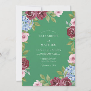 Wunderschöne botanische Hochzeit in Smaragdgrün Einladung