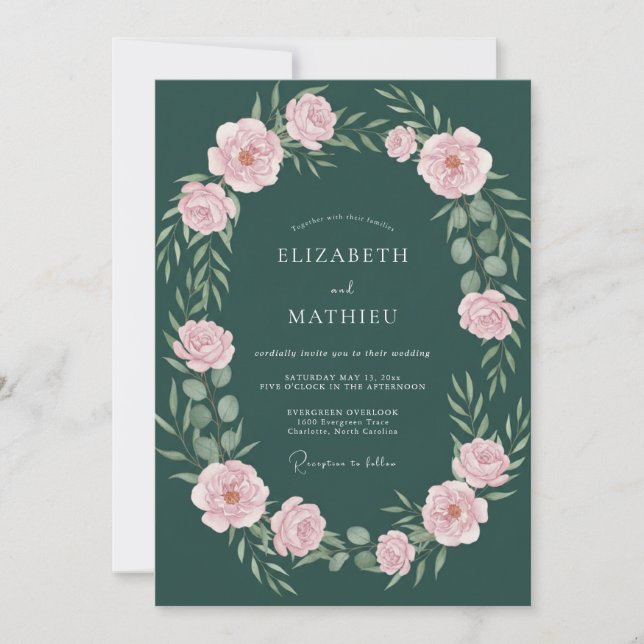 Wunderschöne botanische Waldgrüne Hochzeit Einladung (Vorderseite)