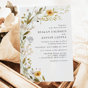 Wunderschöne botanische Wildblumen-Hochzeit im mod Einladung