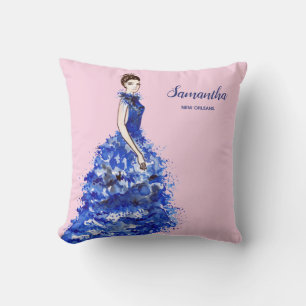 Wunderschöne Dame mit funkelndem blauen Kleid Mode Kissen