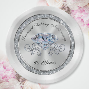 Wunderschöne Diamantene 60. Hochzeitsjubiläums-Tel Pappteller
