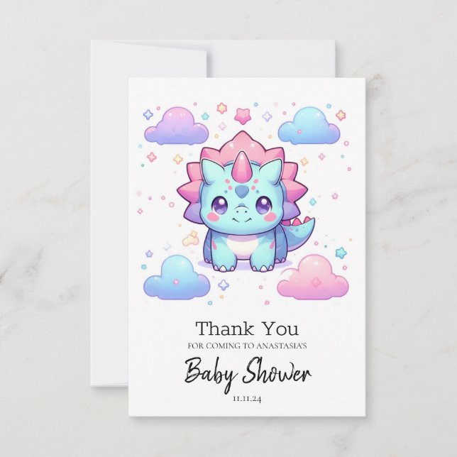 Wunderschöne Dinosaurier Babydusche Dankeskarte (Vorderseite)