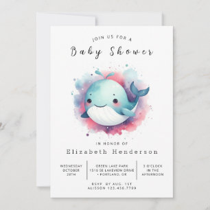 Wunderschöne, druckbare Whale-Babydusche Einladung
