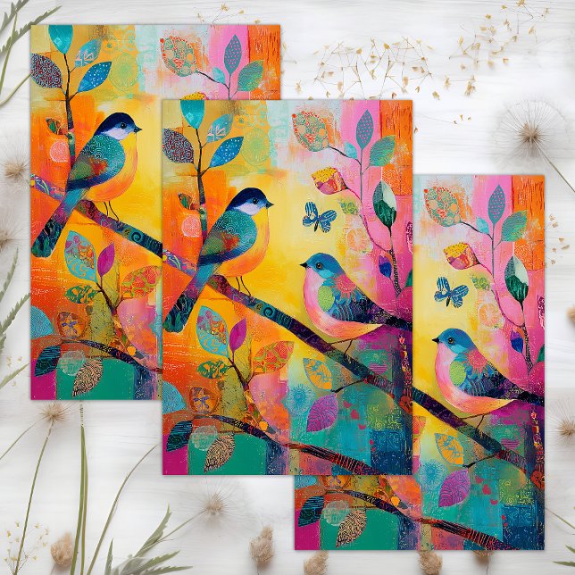 WUNDERSCHÖNE FARBENDECKUNG SEIDENPAPIER (WHIMSICAL COLORFUL BIRD DECOUPAGE TISSUE PAPER)