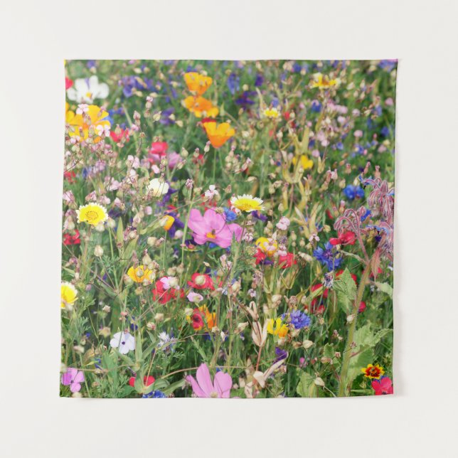 wunderschöne, farbenfrohe Wiese wilder Blume Wandteppich (Vorderseite)