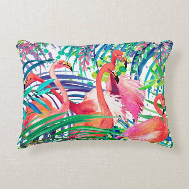Wunderschöne Flamingo Aquarellbild. Afrika Dekokissen (Vorderseite)