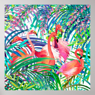 Wunderschöne Flamingo Aquarellbild. Afrika Poster
