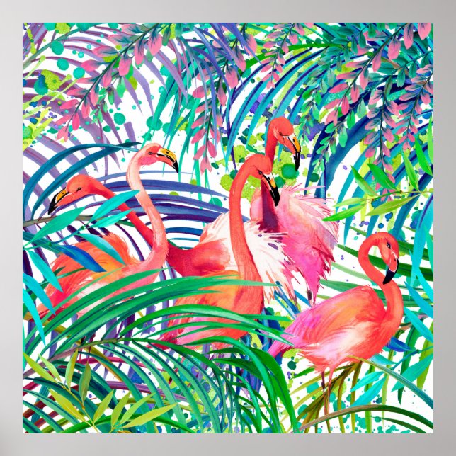 Wunderschöne Flamingo Aquarellbild. Afrika Poster (Vorne)