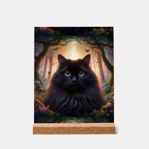 Wunderschöne flauschige schwarze Katze mit goldene Acrylschild