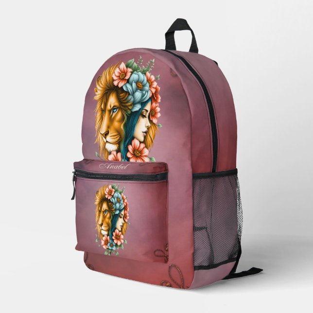 Wunderschöne Frau, deren langes, fließendes Haar Bedruckter Rucksack (Rückseitige Ecke Rechts)