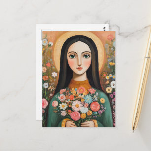 Wunderschöne Frau mit Blumen Postkarte