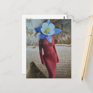 Wunderschöne Frau mit Blumenkopf-Collage Postkarte