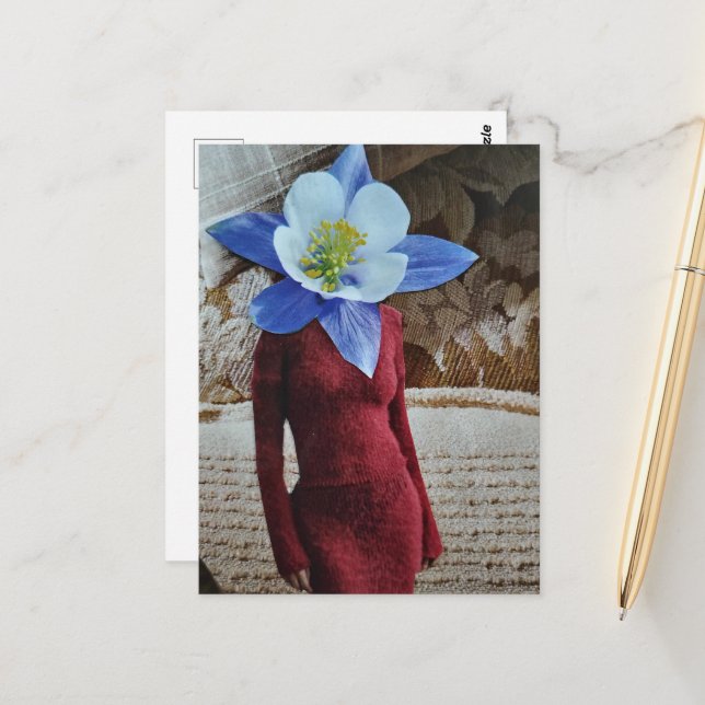 Wunderschöne Frau mit Blumenkopf-Collage Postkarte (Vorderseite/Rückseite Beispiel)