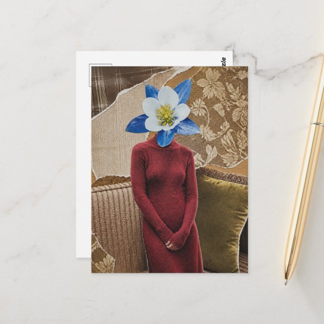 Wunderschöne Frau mit Blumenkopf-Collage Postkarte (Vorderseite/Rückseite Beispiel)