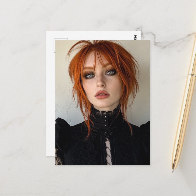 Wunderschöne Frau mit roten Haaren Postkarte (Vorderseite/Rückseite Beispiel)