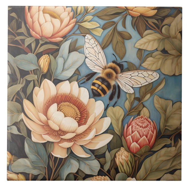 Wunderschöne Gartenbiene mit Protea-Blumen Fliese (Vorderseite)