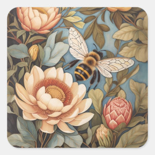 Wunderschöne Gartenbiene mit Protea-Blumen Quadratischer Aufkleber