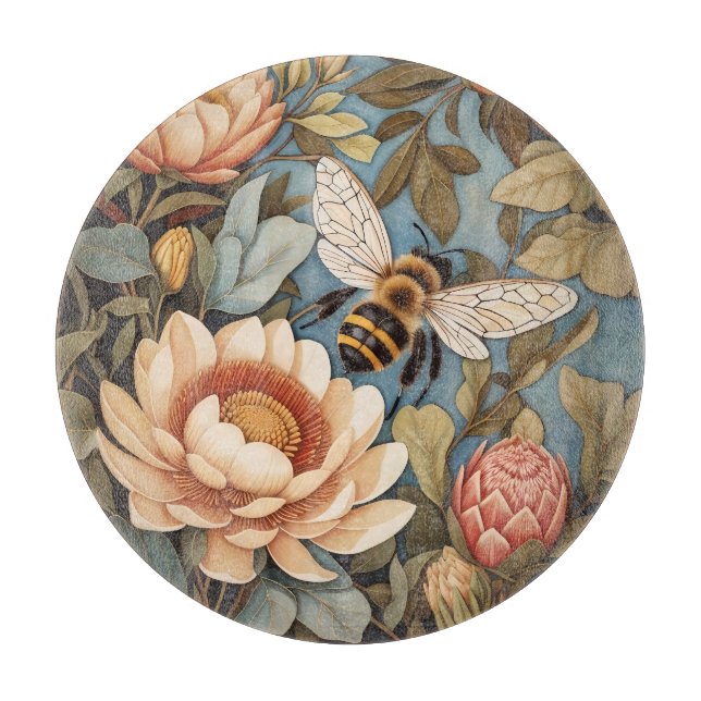 Wunderschöne Gartenbiene mit Protea-Blumen Schneidebrett (Vorderseite)