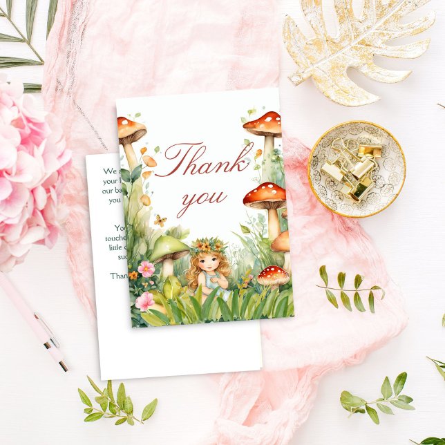 Wunderschöne Gartenmärchendusche Dankeskarte (Enchanted forest garden fairy baby shower thank you card mushrooms cute butterfly fairy thank you)