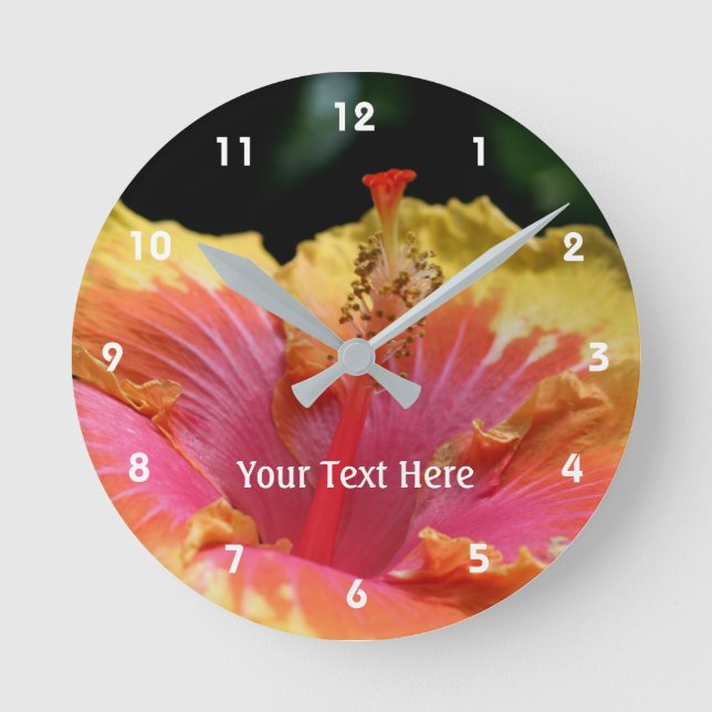 Wunderschöne Gelbe Hibiskus Blume Runde Wanduhr (Vorderseite)