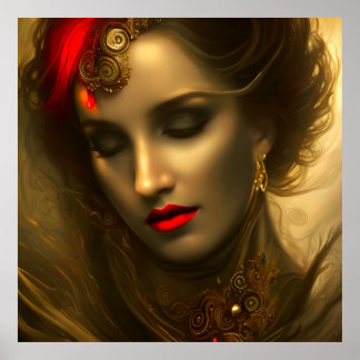 Wunderschöne Goldfrauen mit brünetten Lippenjuwele Poster