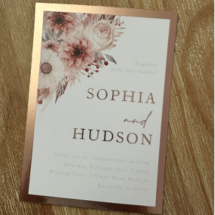 Wunderschöne göttliche Blüte Hochzeit Rose Gold Bo Folieneinladung