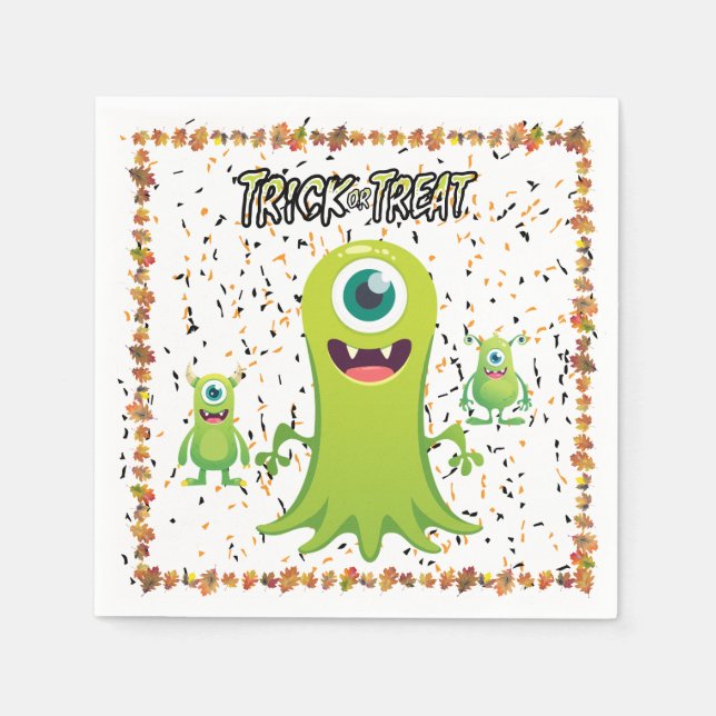 Wunderschöne Halloween-Gruppe von kleinen Monstern Serviette (Vorderseite)