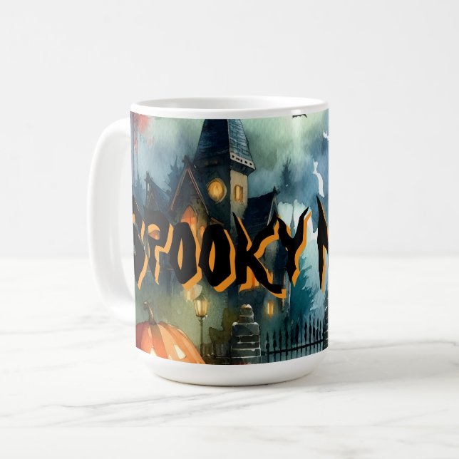 Wunderschöne Halloween Landschaft Wasserfarbe Kaffeetasse (Vorderseite Links)
