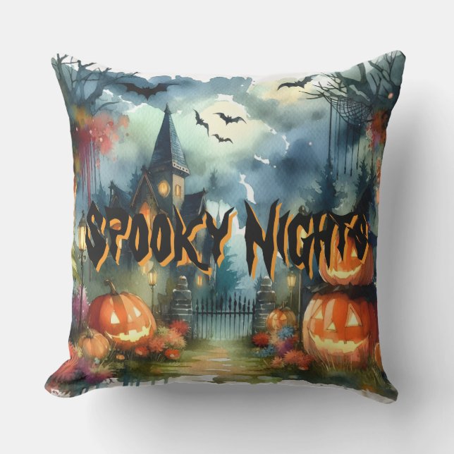 Wunderschöne Halloween Landschaft Wasserfarbe Kissen (Vorderseite)