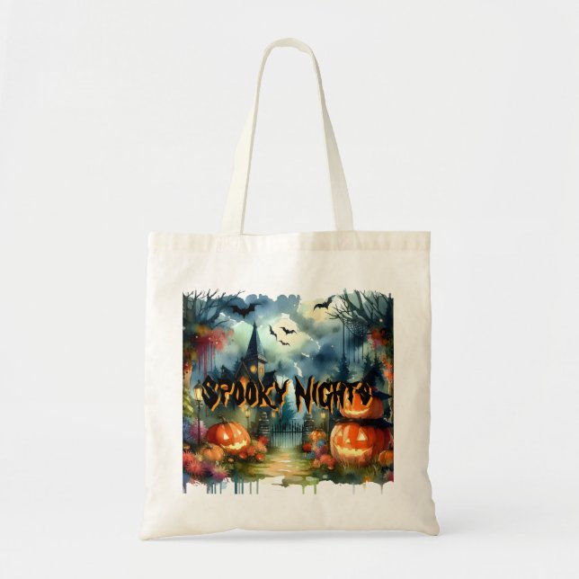 Wunderschöne Halloween Landschaft Wasserfarbe Tragetasche (Vorne)