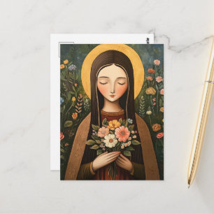 Wunderschöne Heilige Frau mit Blumen Postkarte
