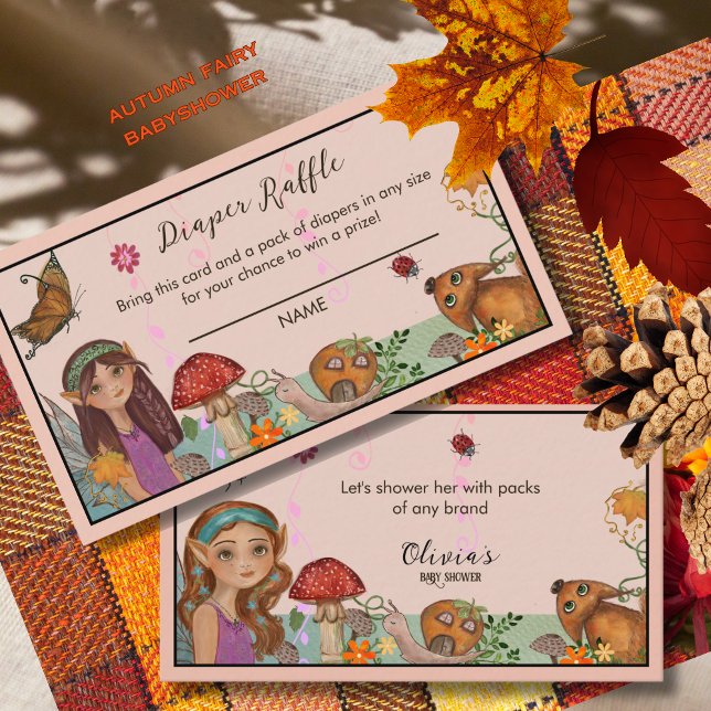 Wunderschöne Herbstduschendusche Begleitkarte (Enchanted Autumn Fairy Baby Shower Diaper Raffle Enclosure Card)