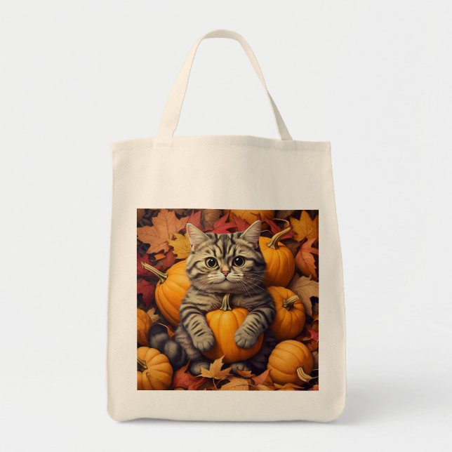 Wunderschöne Herbstkatze mit Pumpkin-Tasche Tragetasche (Vorne)